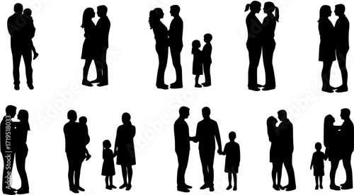 Romantic Embrace and Family Bond Silhouettes
