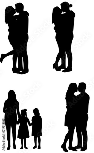 Romantic Embrace and Family Bond Silhouettes

