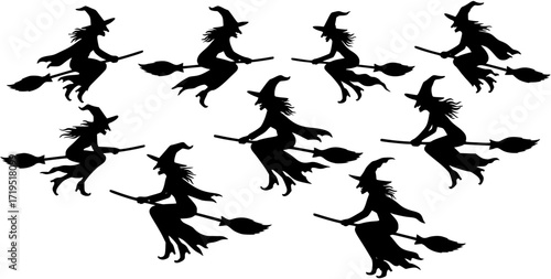 Wallpaper Mural Halloween Witches Silhouettes Flying on Broomsticks
 Torontodigital.ca