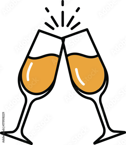 Celebration toast with champagne glasses sparkling cheers festive drink clinking icon simple style vector