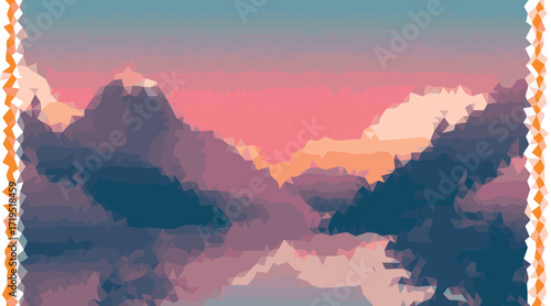Geometric Mountain Sunset Sky abstract background