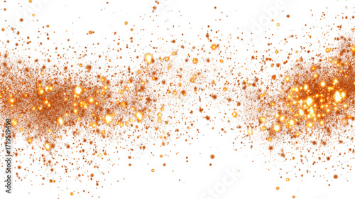 Sparkling orange sparks scattered in pattern, glowing Halloween effect, isolated on transparent background 