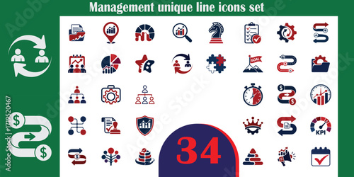 Management and Business Line Icons Set