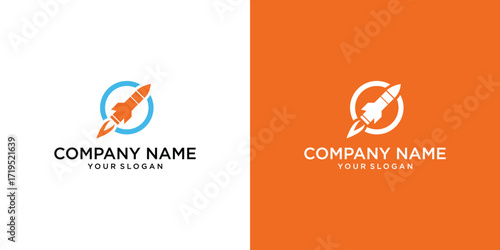 Vector rocket in circle icon concept logo design template illustration 