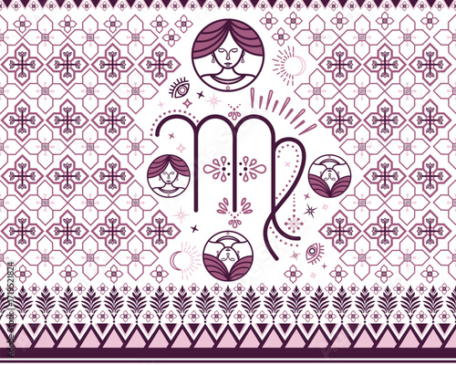 Virgo Zodiac Seamless Pattern Modern geometric and ethnic designs for Textiles, Carpets, Tiles and Fabrics.