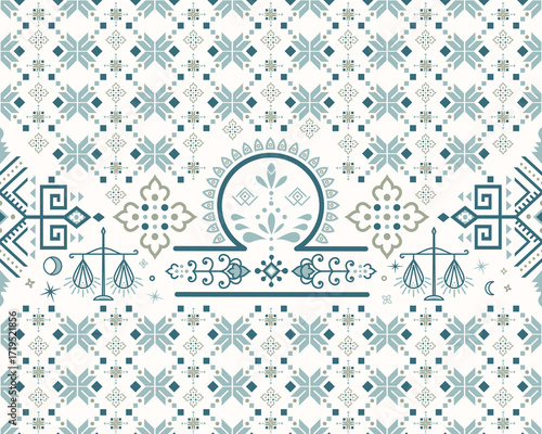 Libra Zodiac Seamless Pattern Modern geometric and ethnic designs for Textiles, Carpets, Tiles and Fabrics.