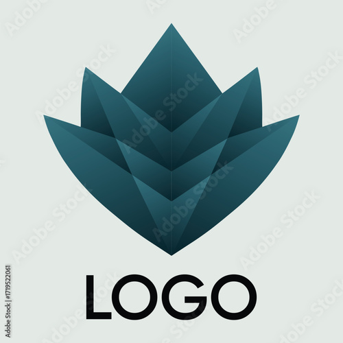 Abstract teal geometric lotus flower logo design with the word logo below