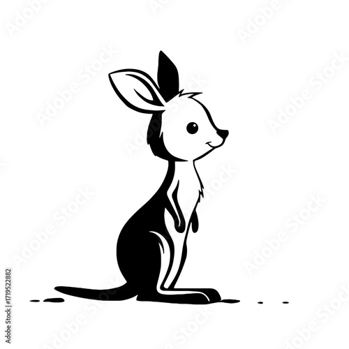 Wallaby. Wallaby simple black and white line art vector logo