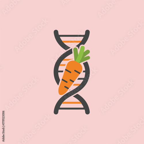 An icon image shows an orange carrot with green leaves partially covering a black DNA strand over a light pink background.