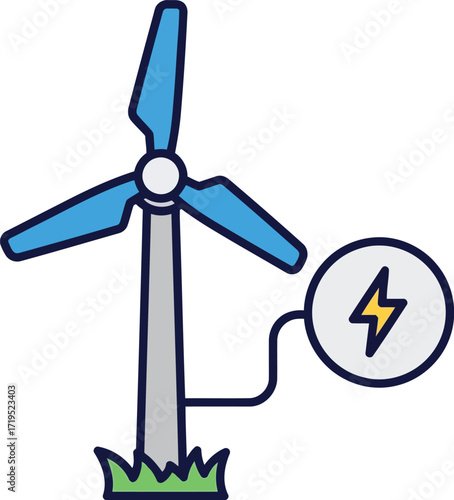 Sustainable energy wind turbine generating electricity with lightning bolt symbol vector