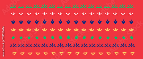 Horizontal border mexican ornament design vector illustration.  Flowers, paper garlands, skulls corners, borders, frames