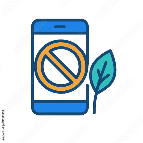 Digital Detox Icon with Smartphone and Leaf Symbol.