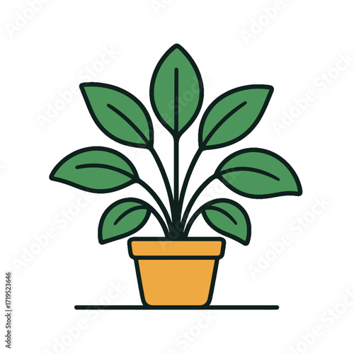 Green Potted Plant with Large Leaves in a Yellow Pot.