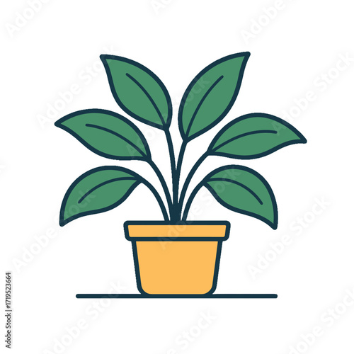 Green leafy plant in a yellow pot a simple illustration of nature.