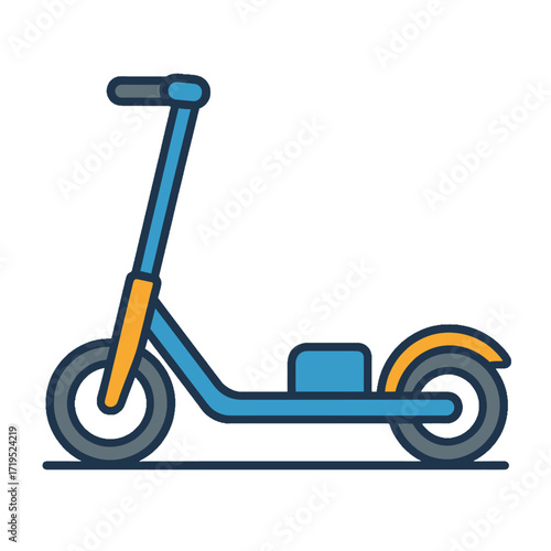 Stylized electric kick scooter for personal transportation.