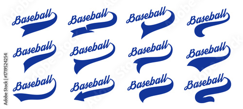 Baseball Swoosh Font Tail Vector Set. Swash Sport Underline Curve Text Line Tails. Vintage Brush Ornament Wave Swirl Typography Elements. Curly Alphabet Varsity Stroke Decoration Graphic Collection
