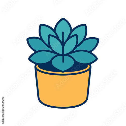 Vibrant potted succulent plant illustration with detailed leaves and pot.