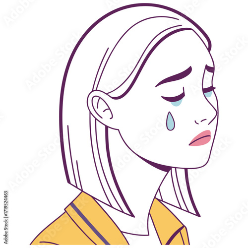 Expressive sad face emoji with simple flat art design and smooth outlines