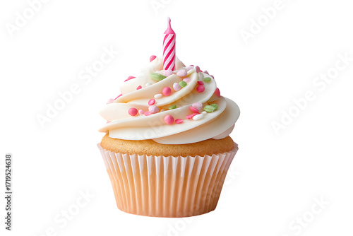 Wallpaper Mural Delicious Creamy Vanilla Cupcake with Birthday Candle and Colorful Sprinkles Treat. Ai Generated Images Torontodigital.ca