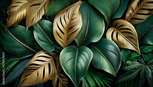Wallpaper Mural Abstract Nature Background With Foliage Botanical Tropical Leaves And Floral Design Torontodigital.ca