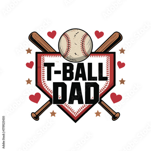 Vector art of tball dad baseball design with crossed bats and hearts
