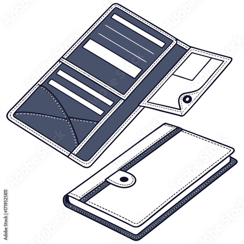 Stylish long wallet vector illustration with cmyk and rgb color options perfect for fashion and retail design