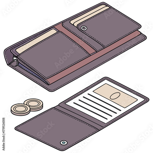 Modern and stylish long wallet vector illustration with clean lines and vibrant color options