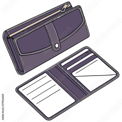 Modern and stylish long wallet vector illustration with vibrant color options for fashion and accessories