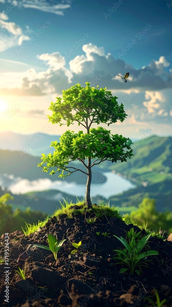 Obraz premium Lush tree on a hilltop