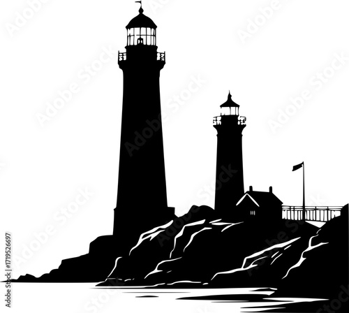 Lighthouse silhouette vector image coastal navigation beacon illustration