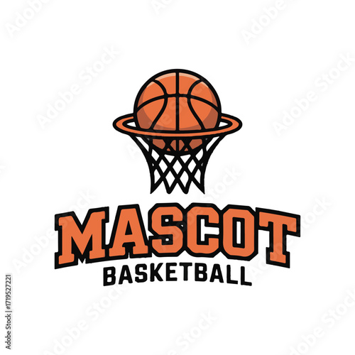 Vector art of mascot basketball logo with a basketball going through the net
