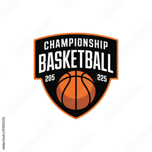 Vector art of championship basketball logo with a basketball and the text championship basketball 205 225
