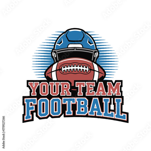 Vector art of american football helmet and ball logo with text your team football