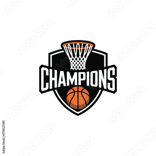 Vector art of basketball champions logo with a hoop and ball