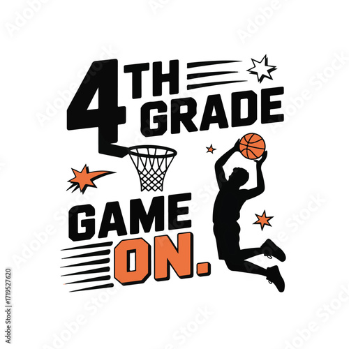 Vector art of 4th grade game on basketball player silhouette dunking