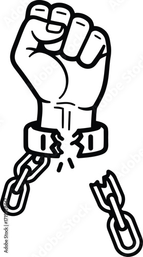 Fist breaking chains symbolizing freedom strength victory and independence line art vector vector