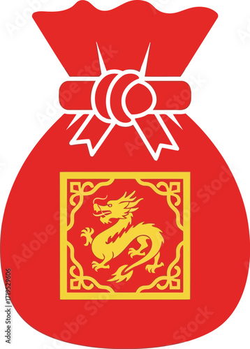 Red lucky money bag with golden dragon motif for chinese new year celebration and prosperity vector