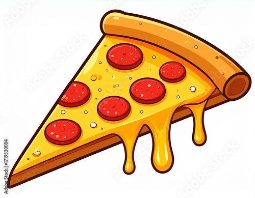 Cartoon slice of pepperoni pizza with cheese