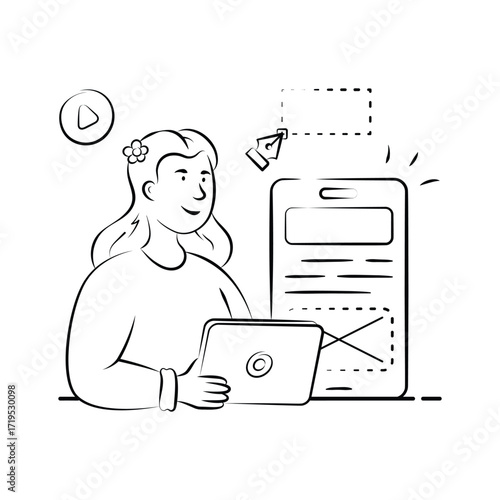 Illustration of a developer creating a user interface for mobile app and website.