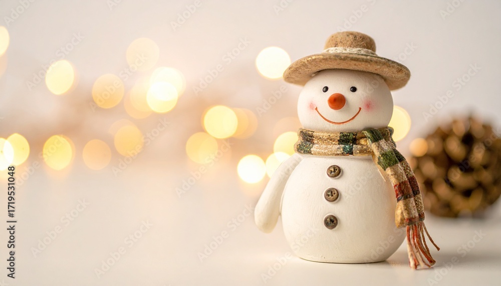 Fototapeta premium Adorable Snowman Figurine Festive Winter Holiday Decoration.