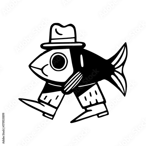 retro gangster fish illustration