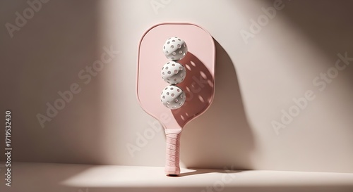 Pink Pickleball Paddle with Stacked White Balls sport