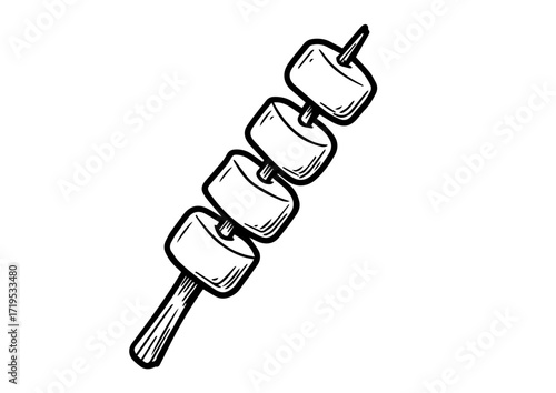 Marshmallow skewers on a stick in hand-drawn style  