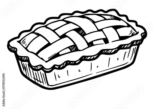 Apple pie with lattice crust in a classic baking dish  