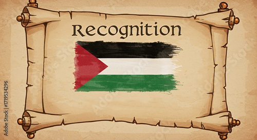 Recognition of Palestine as a state on parchment background  
