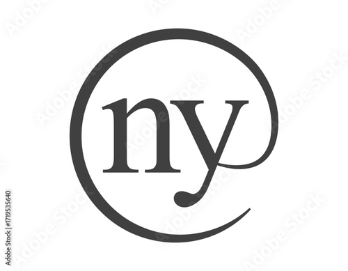 NY logo from two letter with circle shape email sign style. N and Y round logotype of business company