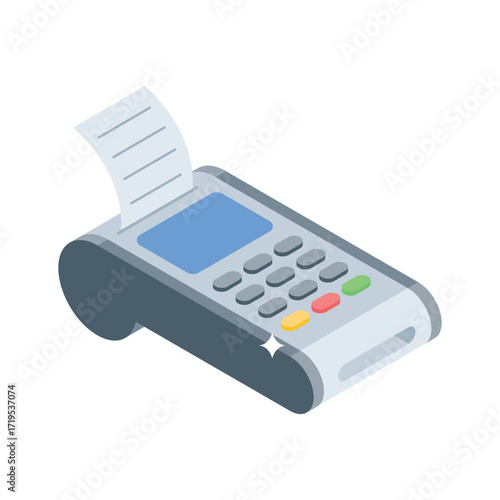Modern isometric icon of POS machine in workplace