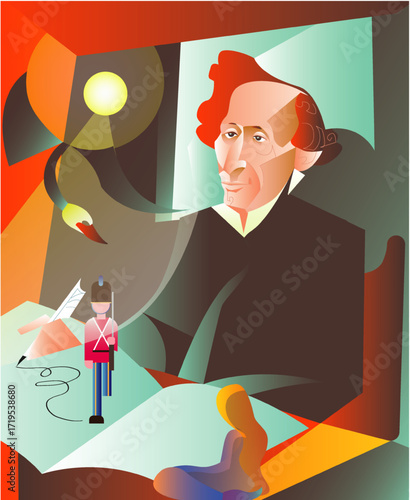 Hans Christian Andersen, Danish fairy tales author, vector illustration