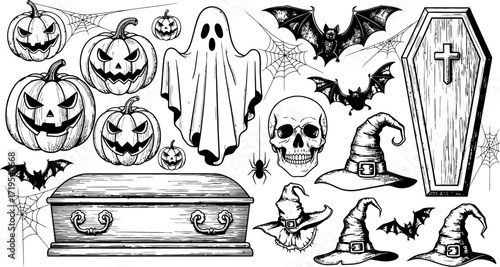 Spooky Halloween Clipart Pumpkins, Ghosts, Bats, and More