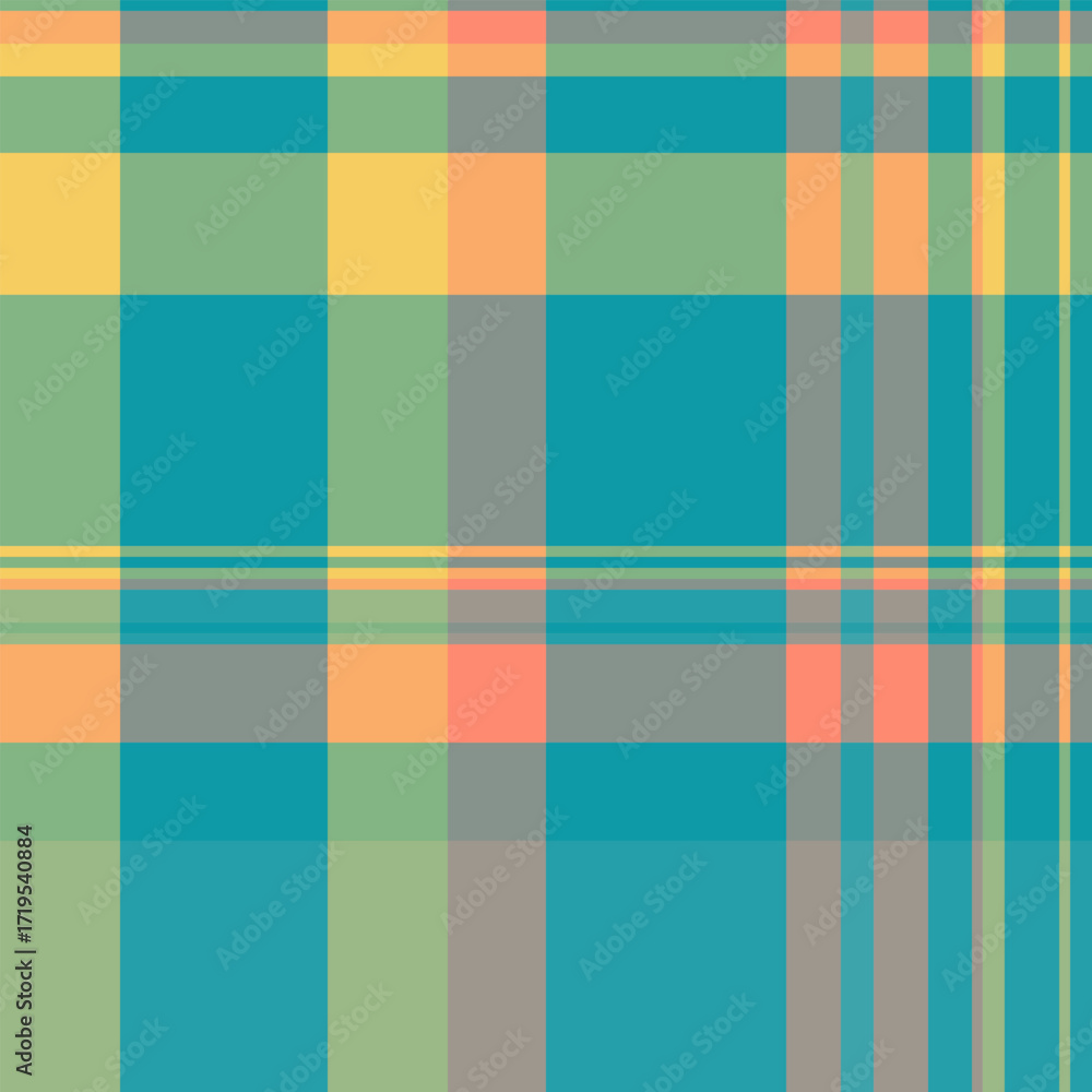 Fototapeta premium Part seamless vector texture, mosaic check fabric tartan. Isolation background textile plaid pattern in pastel and cyan colors.